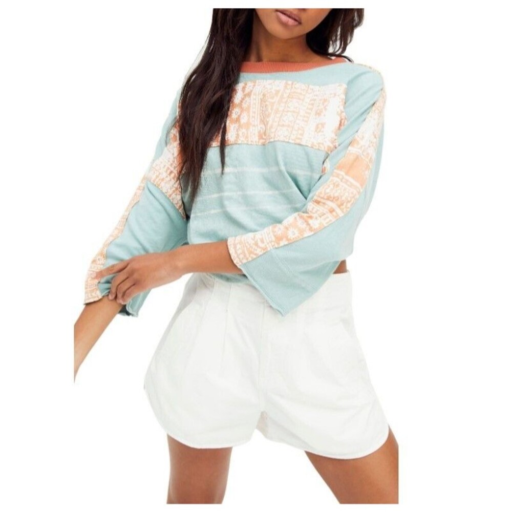 Free People Happiness In Bloom Tee Printed Pullover Oversized Top Size M   12066